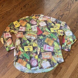 Vtg Men's Long Sleeve Button Up Sz L Wine Enthusiast Labels‎ Grapes 90s Y2K EUC